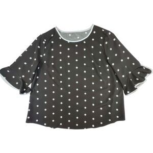 SHEIN Blouse 2XL Polka Dots 3/4 Sleeve Ruffle Cuff Whimsical Chic Retro Top